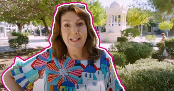Jane McDonald with ED border around her on Channel 5 show