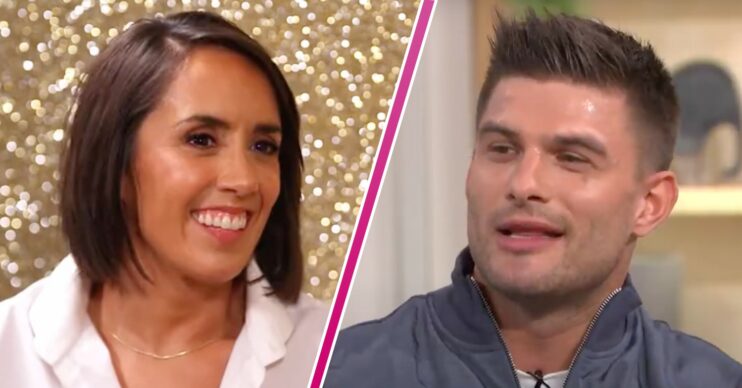 Janette Manrara and Aljaz Skorjanec both smile