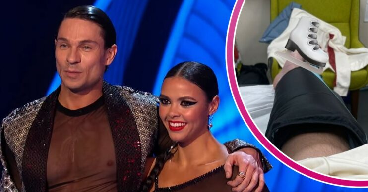 Joey Essex and Vanessa Bauer with his injured leg comp (Credit: ITV/Comp ED!)