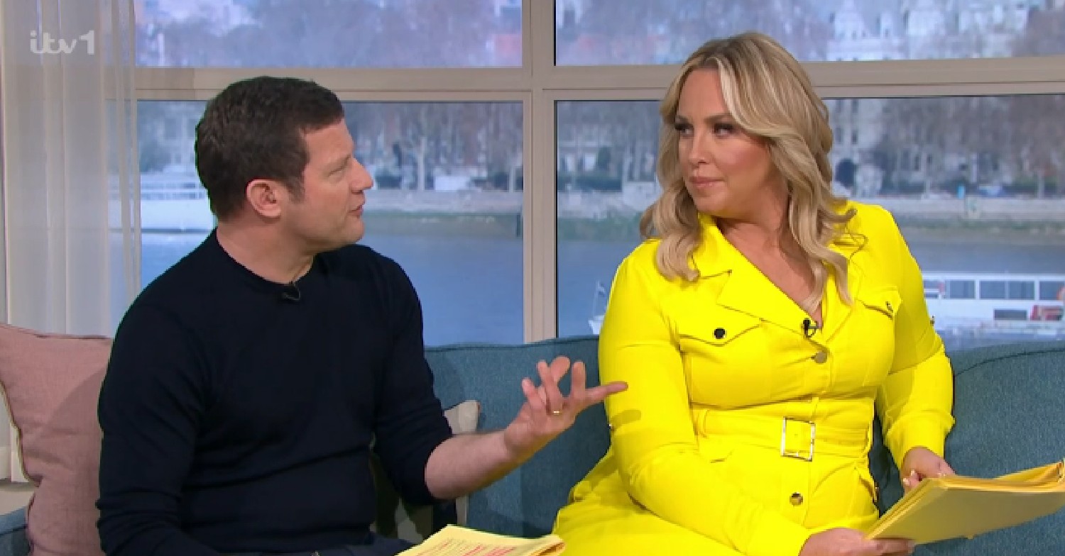 Dermot O'Leary talking as Josie Gibson looks at him on This Morning