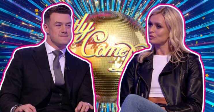 Kai Widdrington and Nadiya Bychkova in front of Strictly logo in ED composite