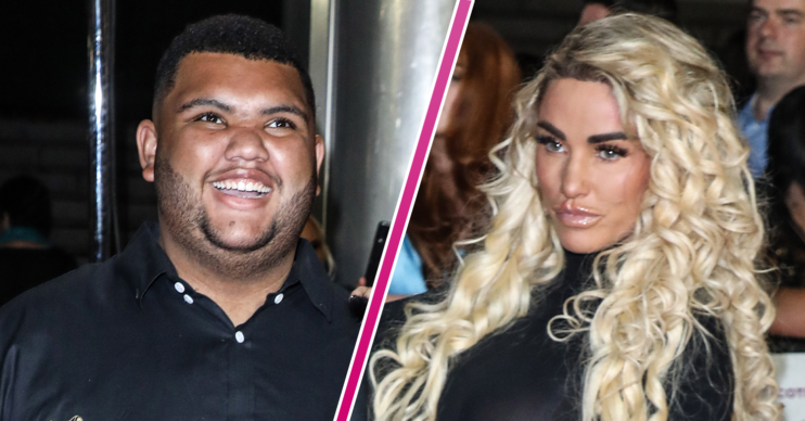 Harvey Price smiling and Katie Price with curly blonde hair
