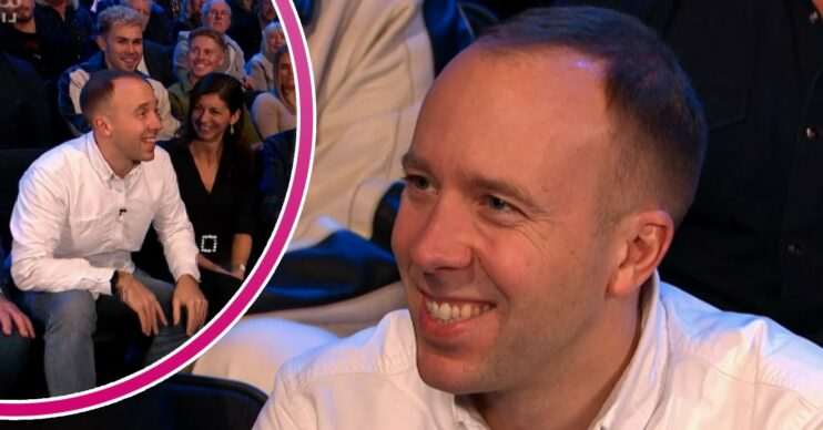 Matt Hancock smiling on Dancing On Ice tonight