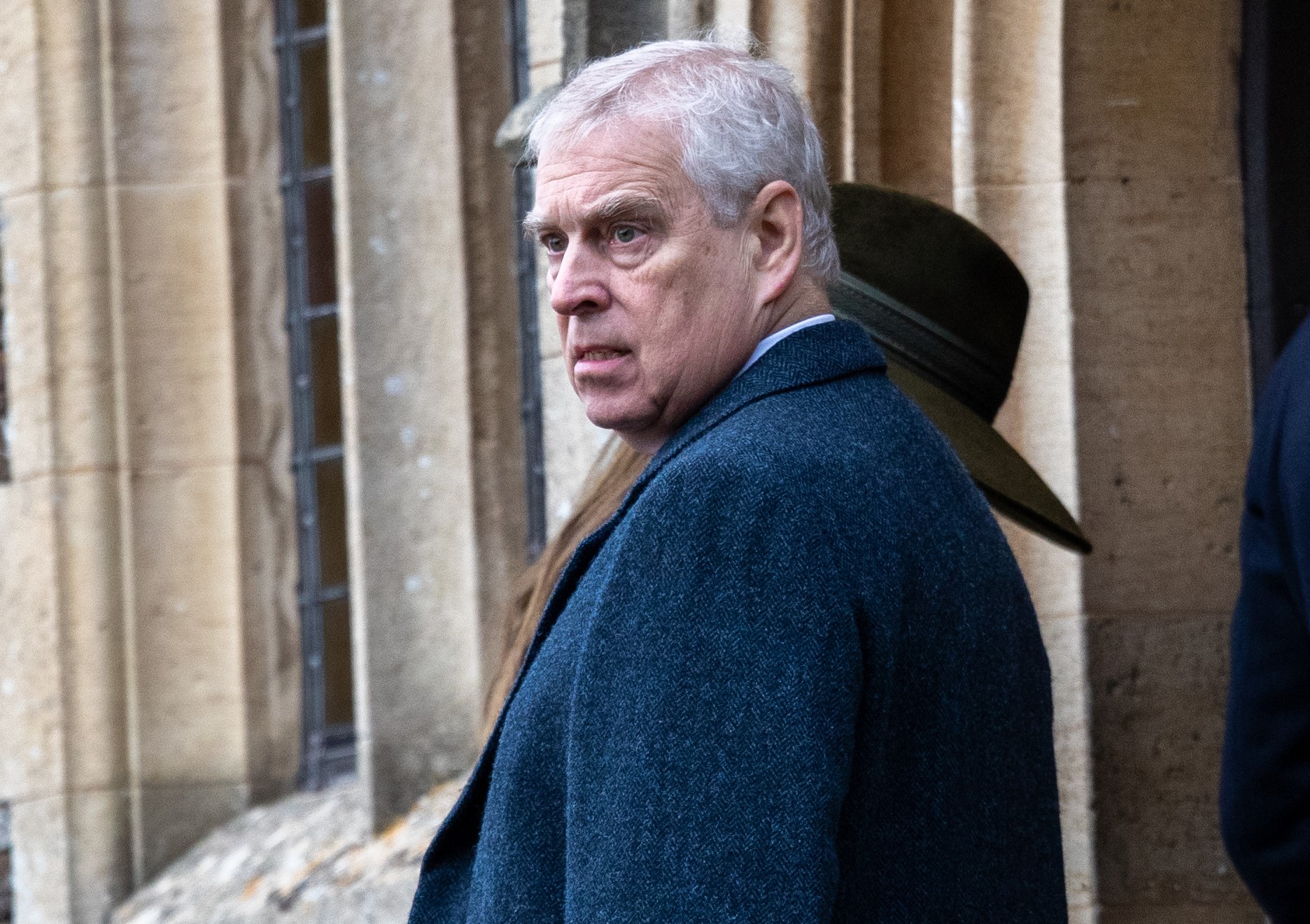 Prince Andrew looking concerned at church on Christmas Day