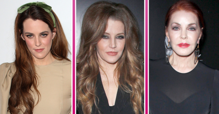 Riley Keogh, Lisa Marie Presley and Priscilla posing on the red carpet