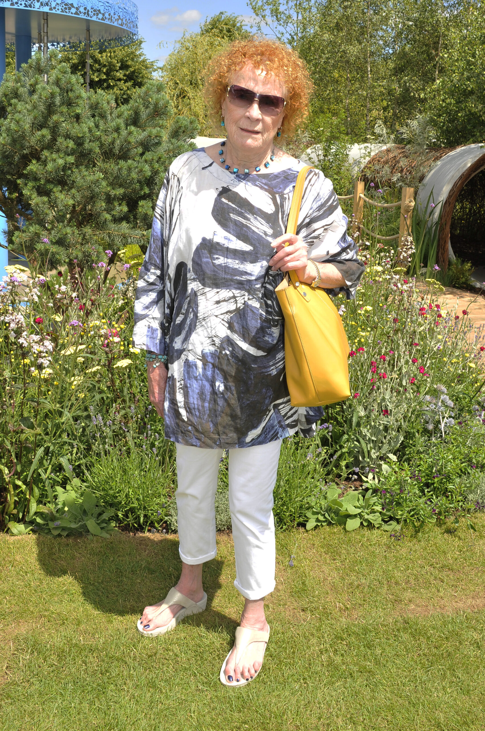 Judy Parfitt in sunglasses at 2019 RHS Hampton Court Palace Flower Show