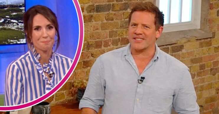 Alex Jones smiles, Saturday Kitchen host Matt Tebbutt looks happy