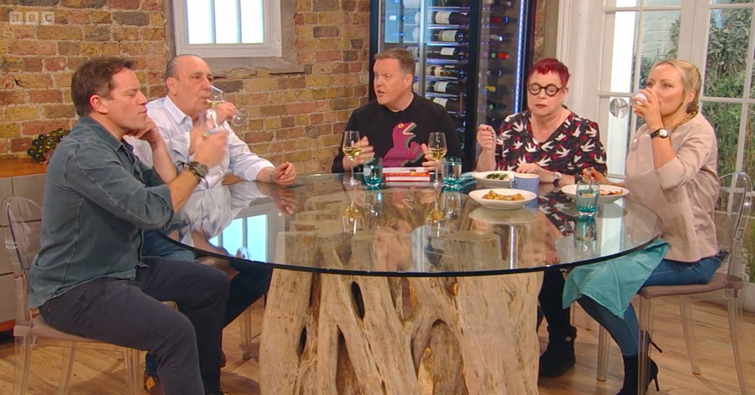 Matt Tebbutt sips his wine along other guests during Saturday Kitchen today
