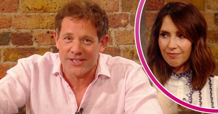 Matt Tebbutt smiles at the camera on Saturday Kitchen today, Alex Jones looks to her right