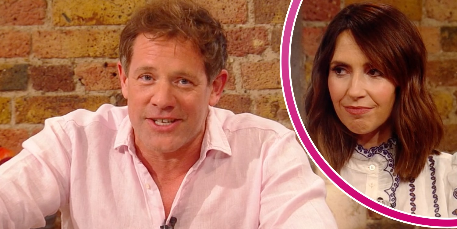Matt Tebbutt smiles at the camera on Saturday Kitchen today, Alex Jones looks to her right