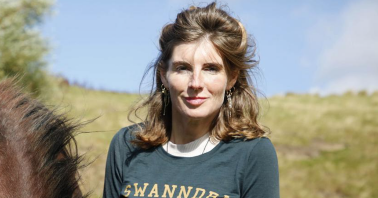 Yorkshire Shepherdess Amanda Owen in the sunshine on her farm