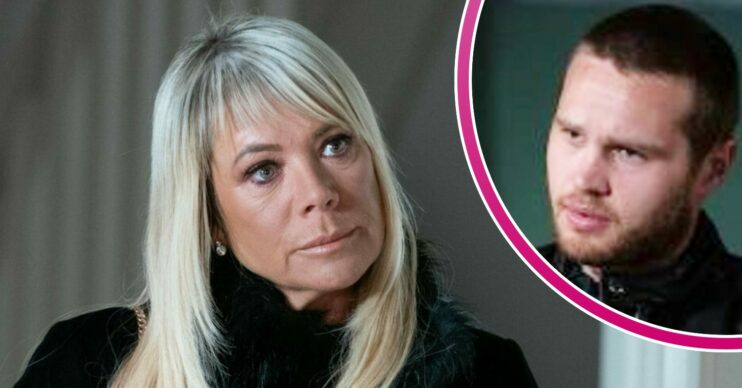 Sharon looks angry about something; inset, Keanu seems sad and worried (Credit: BBC/Composite: Entertainment Daily)