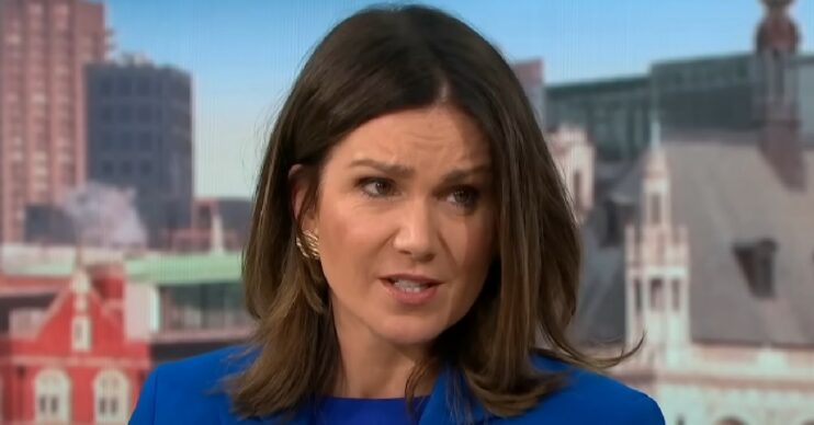 Susanna Reid in blue blazer, frowning on GMB
