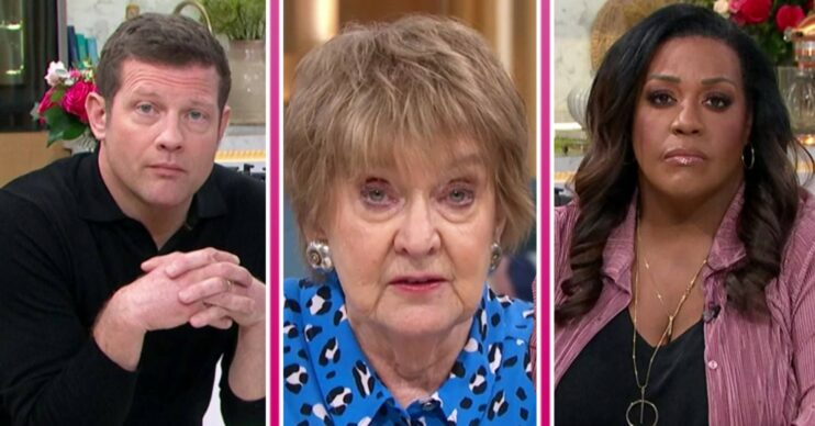 This Morning stars Dermot O'Leary, Deidre Sanders and Alison Hammond listen during the show today