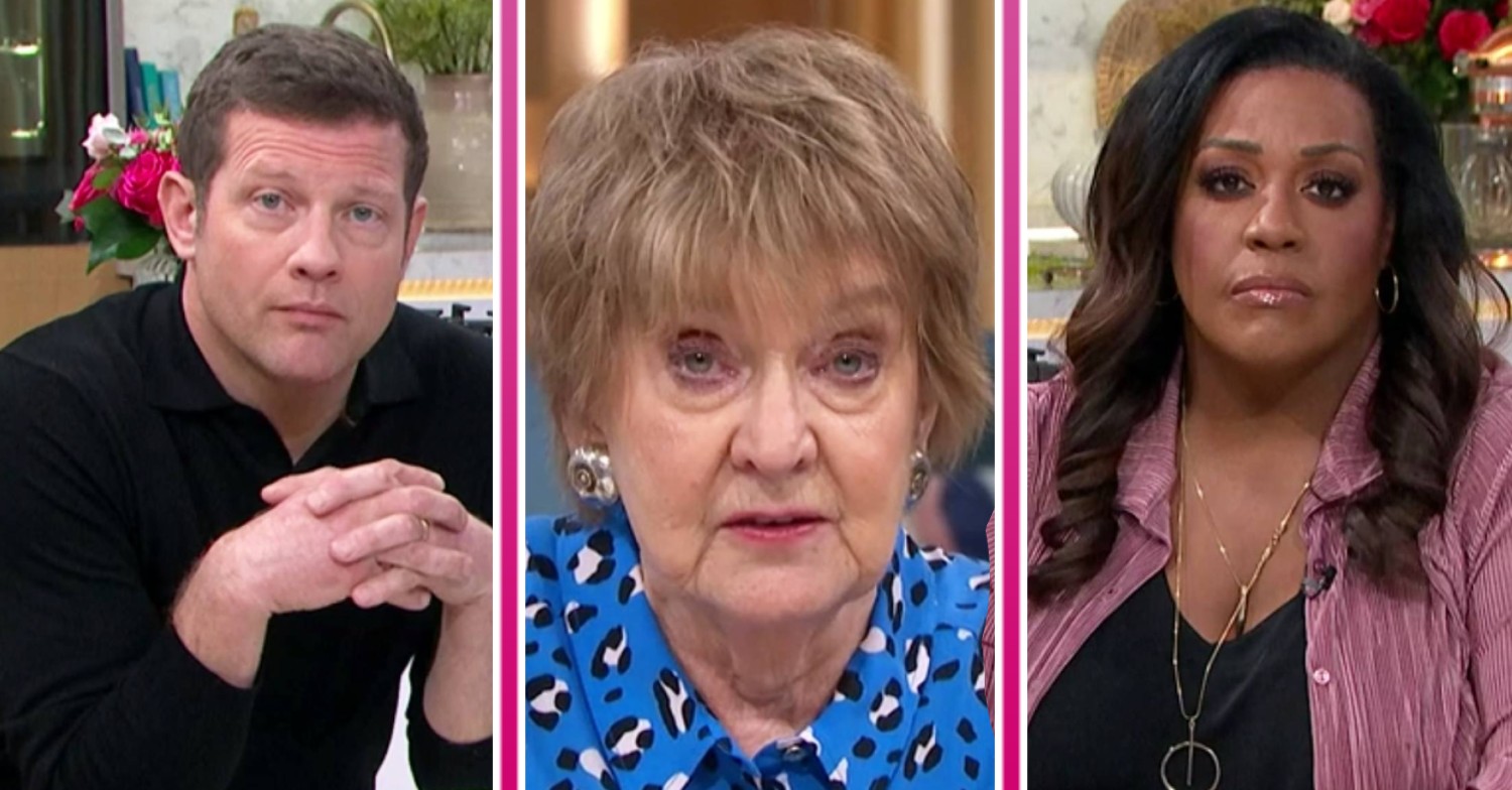 This Morning stars Dermot O'Leary, Deidre Sanders and Alison Hammond listen during the show today