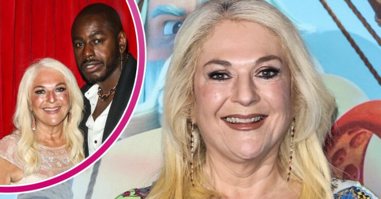 Vanessa Feltz smiling at event, with partner Ben at different event smiling