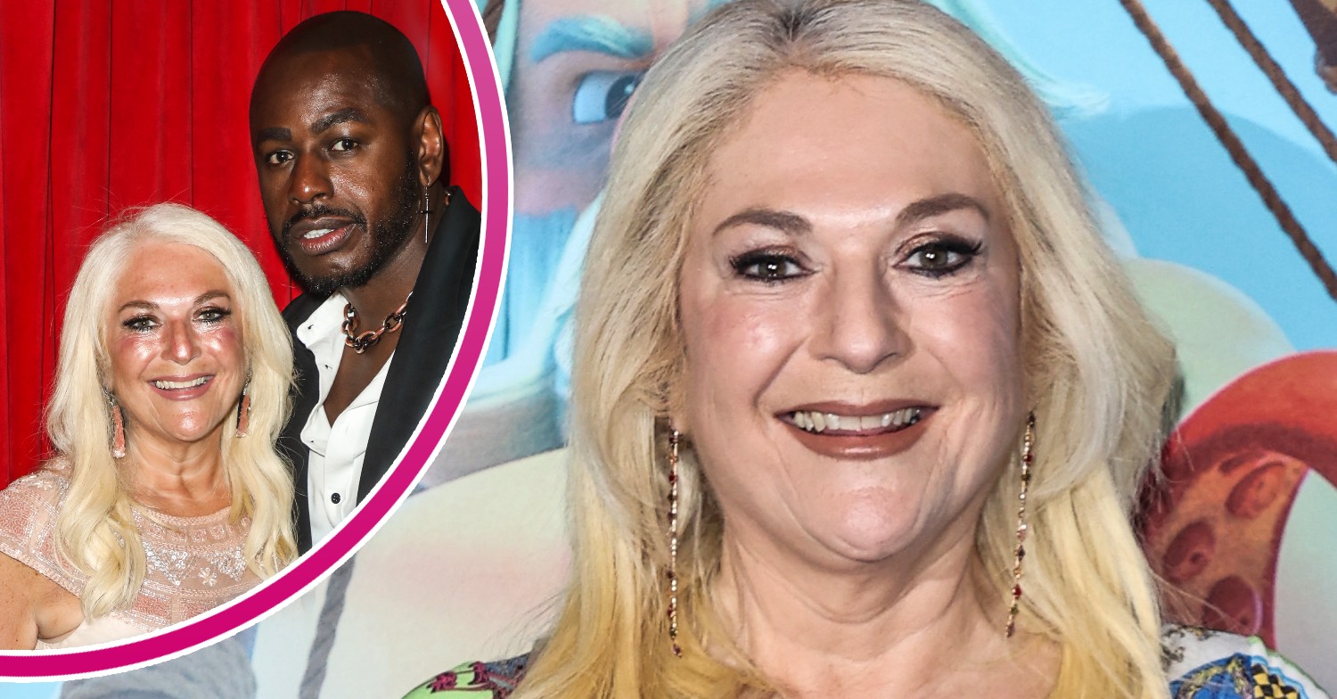 Vanessa Feltz smiling at event, with partner Ben at different event smiling