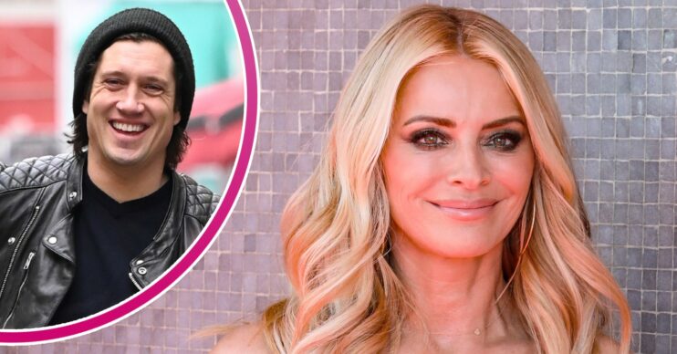 Vernon Kay smiling outside radio studios and Tess Daly smiling at BAFTAs