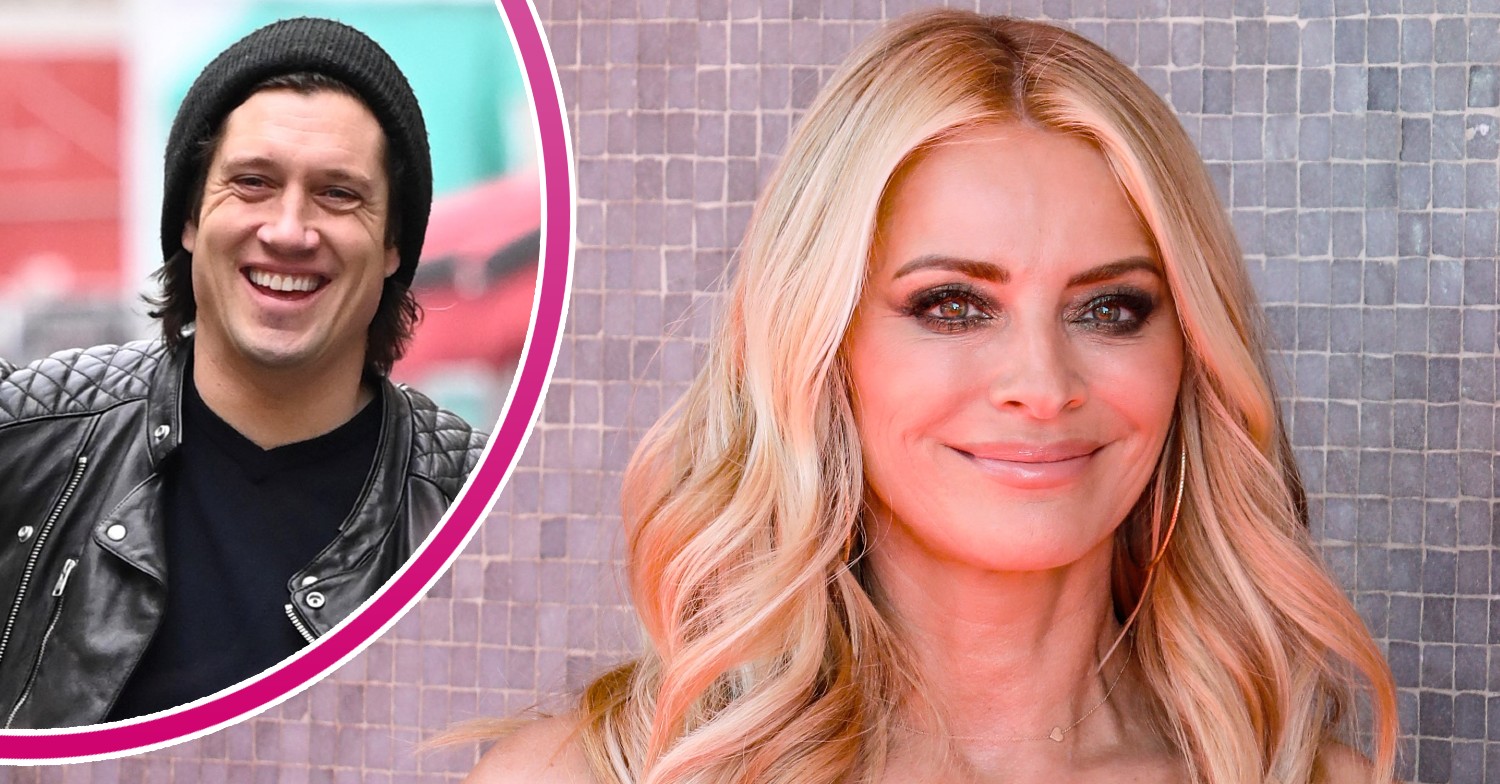 Vernon Kay smiling outside radio studios and Tess Daly smiling at BAFTAs