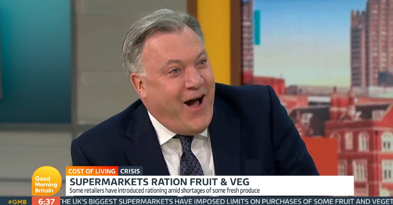 Ed Balls laughing looking shocked on GMB today