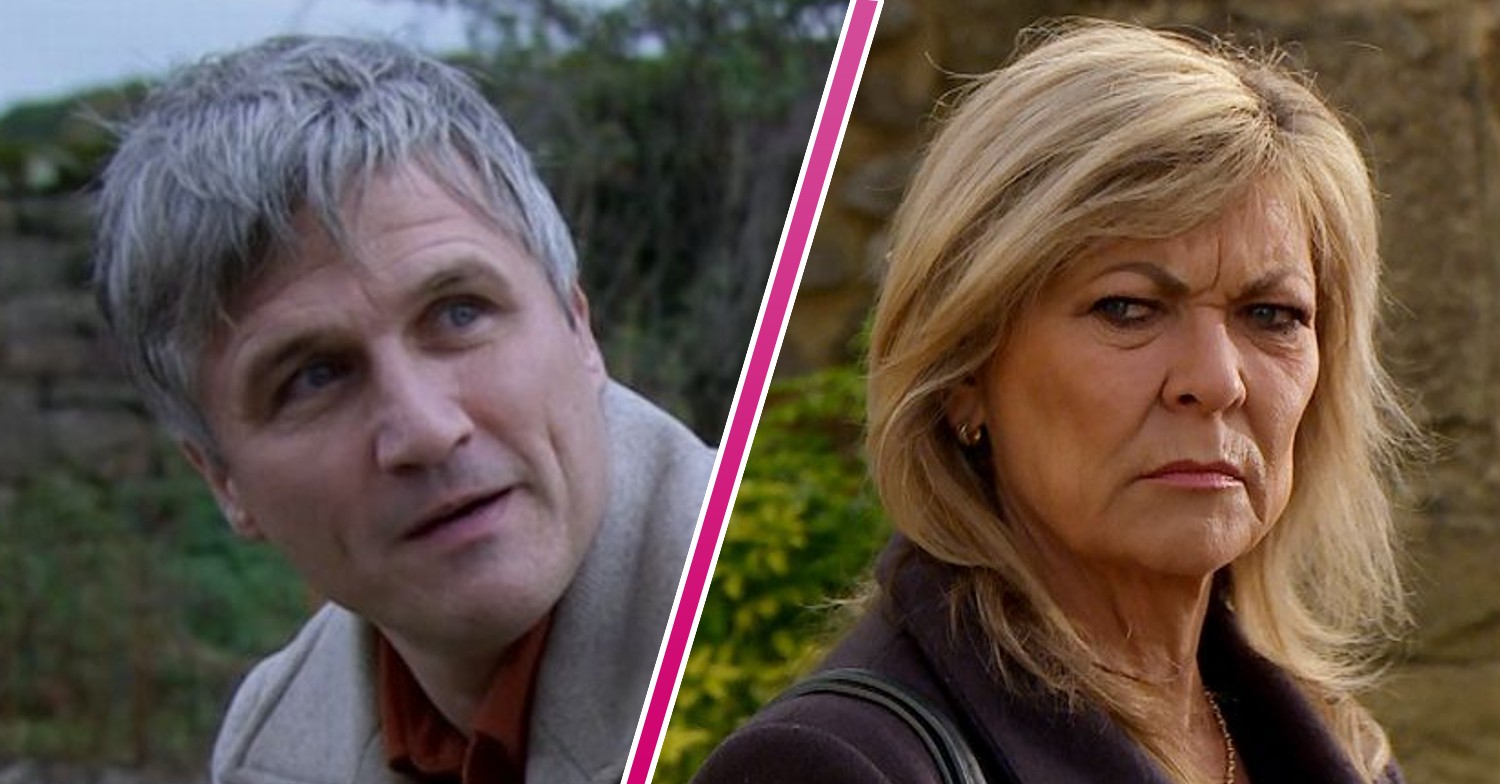 Emmerdale: Caleb looking menacing and Kim Tate