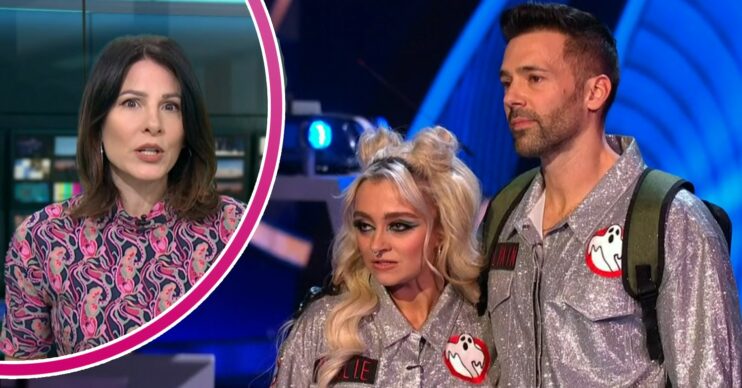 Lucrezia Millarini presenting a fake breaking news segment on Dancing On Ice / Mollie Gallagher and Sylvain Longchambon dressed as Ghostbusters on Dancing On Ice
