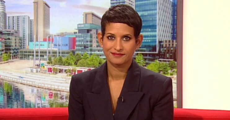 Naga Munchetty smiling on BBC Breakfast today
