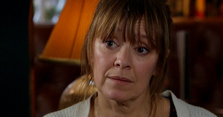 Rhona from Emmerdale looking worried