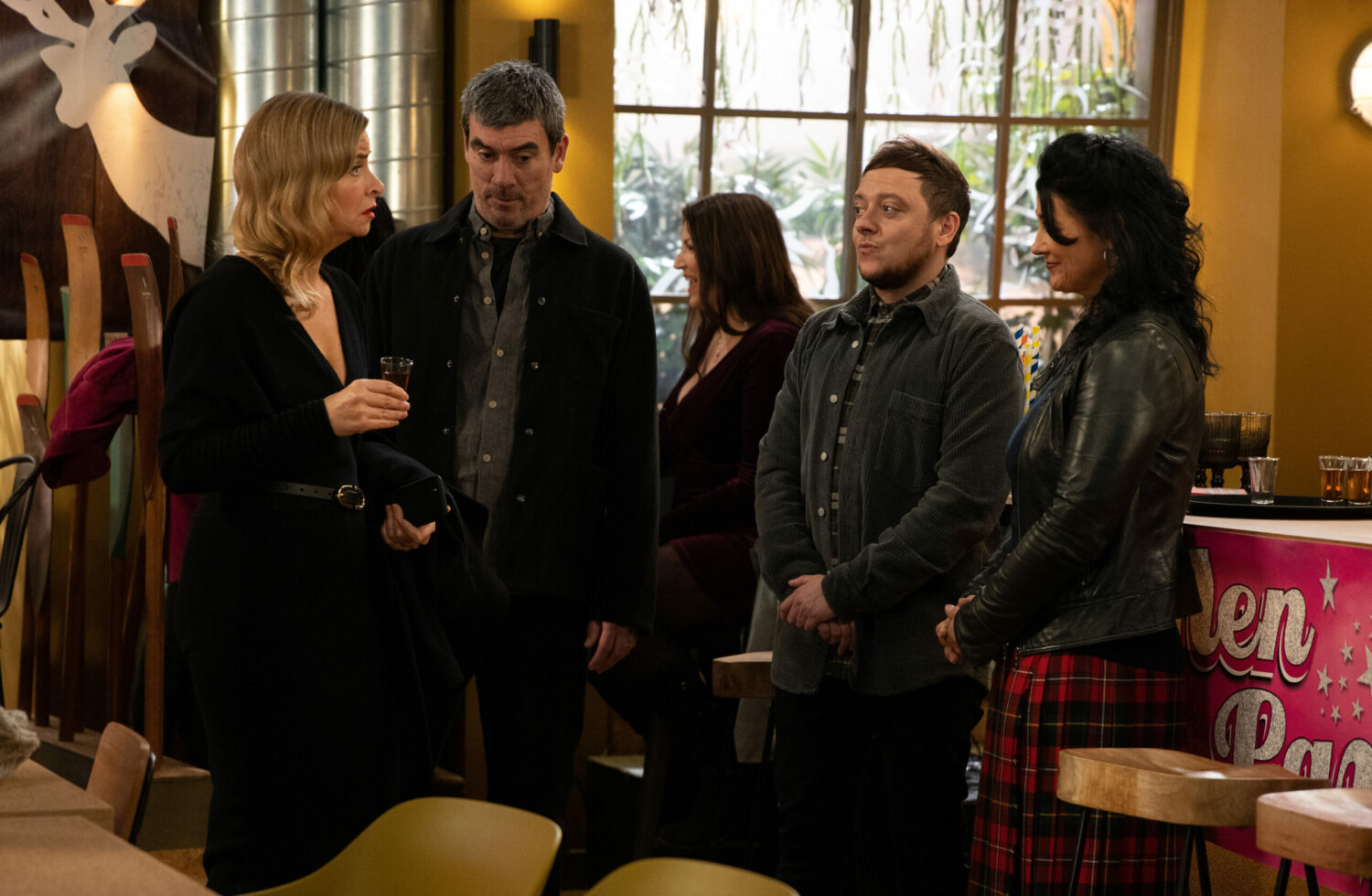 Charity, Cain, Matty and Moira in the Hide in Emmerdale