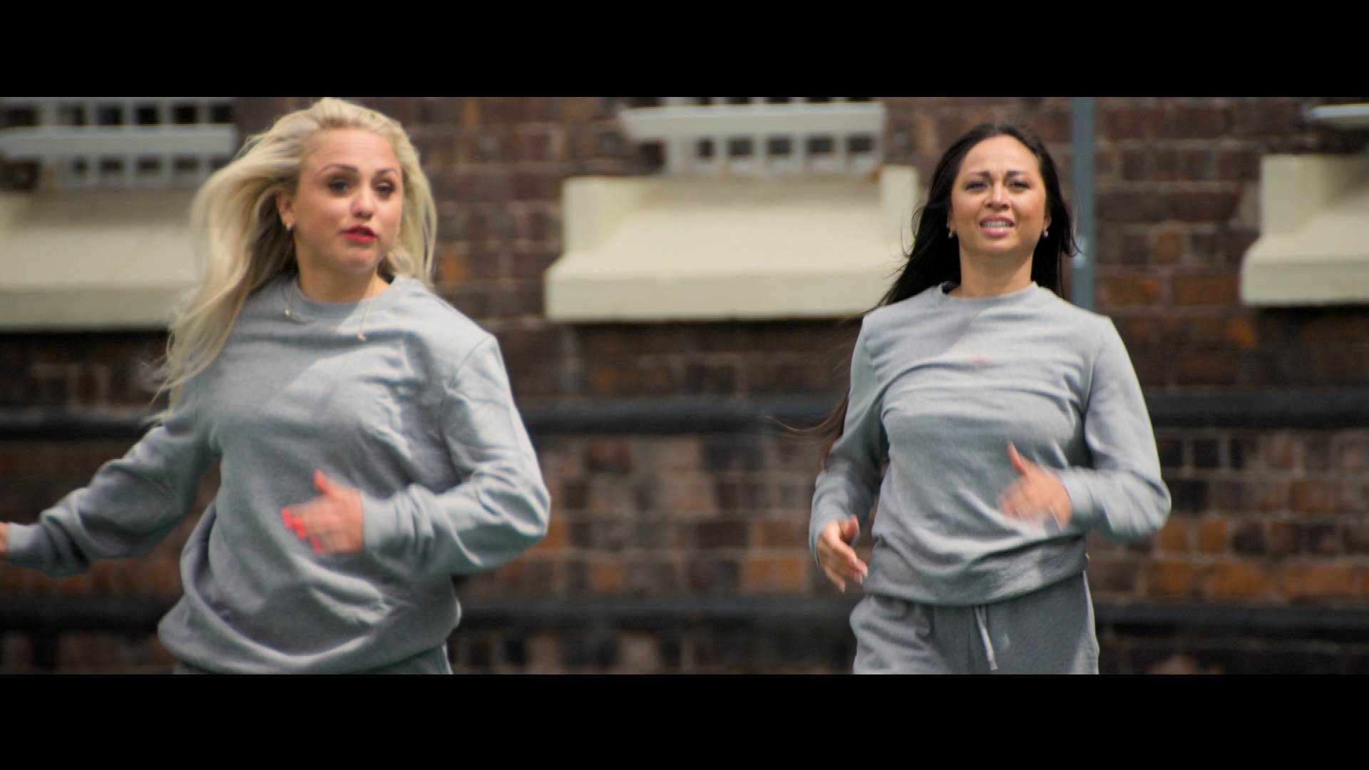 Aimee Fuller and Katya Jones sprint in Celebrity Hunted
