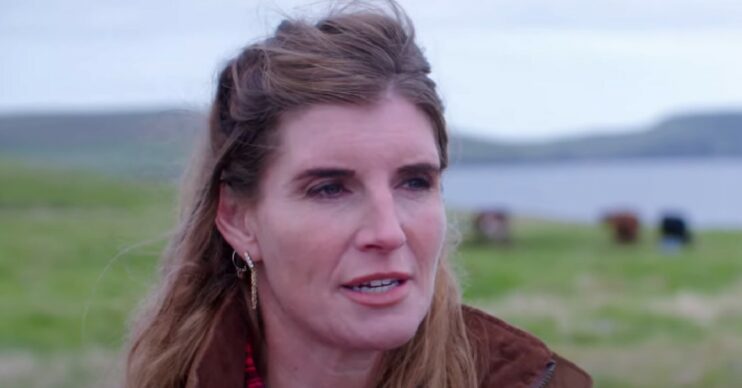 Amanda Owen talking on farm to camera on Farming Lives