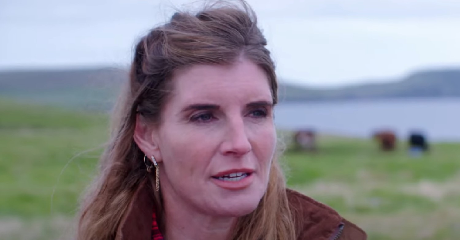 Amanda Owen talking on farm to camera on Farming Lives