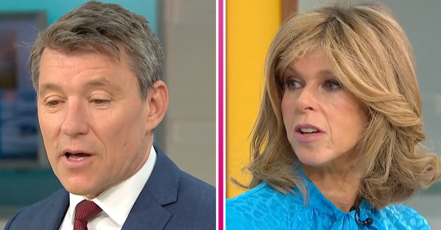 Ben Shephard looks down and Kate Garraway looks aside on GMB today