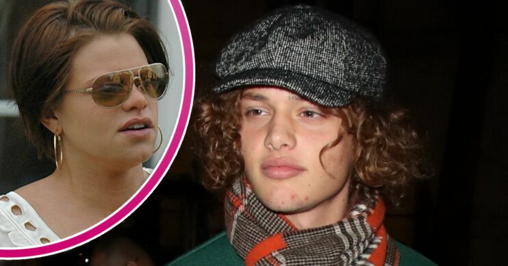 Jade Goody with sunglasses on, Bobby Brazier looking to the side