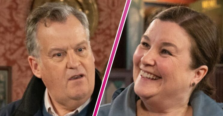 Composite of Brian and Mary looking happy on Coronation Street