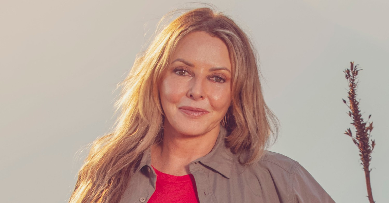 Carol Vorderman smiling in I'm A Celebrity South Africa promo pic