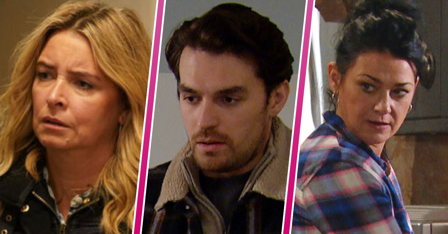 Three-way composite of Charity, Mack and Moira looking upset and worried on Emmerdale (Credit: ITV/Composite: Entertainment Daily)