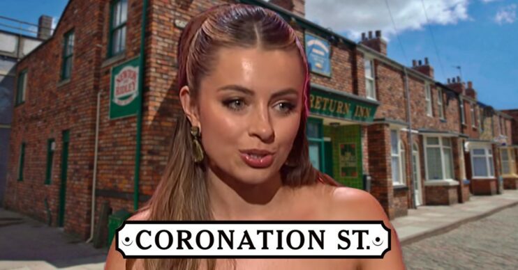 Charlotte Jordan cut out on the Coronation Street background with soap logo
