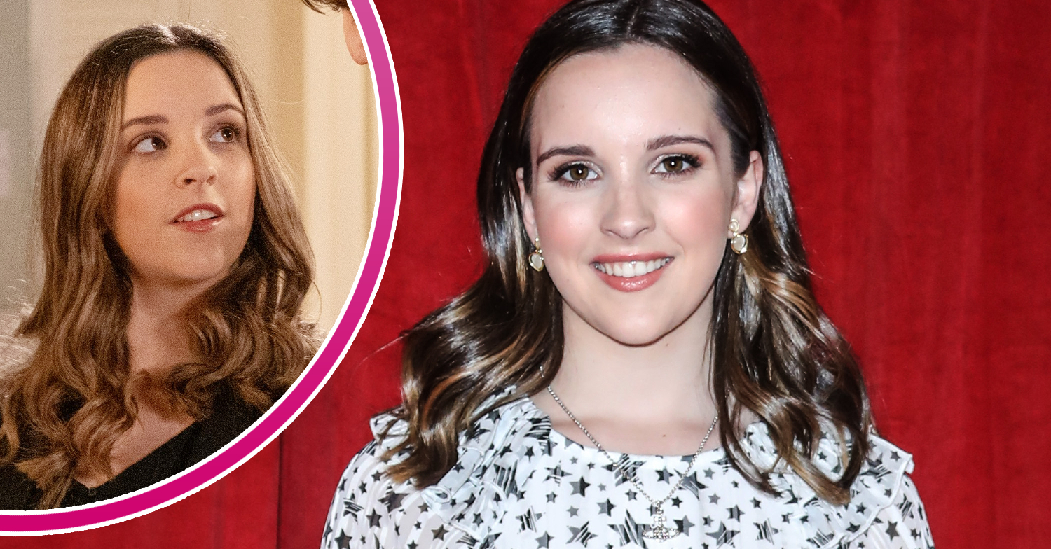 Coronation Street's Elle Mulvaney is smiling and, in a bubble, Amy