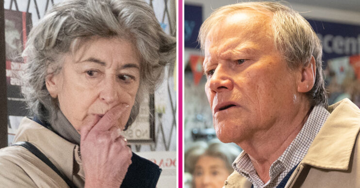 Coronation Street's Evelyn looks shocked and Roy looks troubled