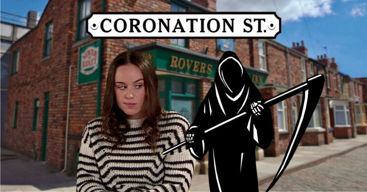 Coronation Street's Faye is with a grim reaper and the Coronation Street logo