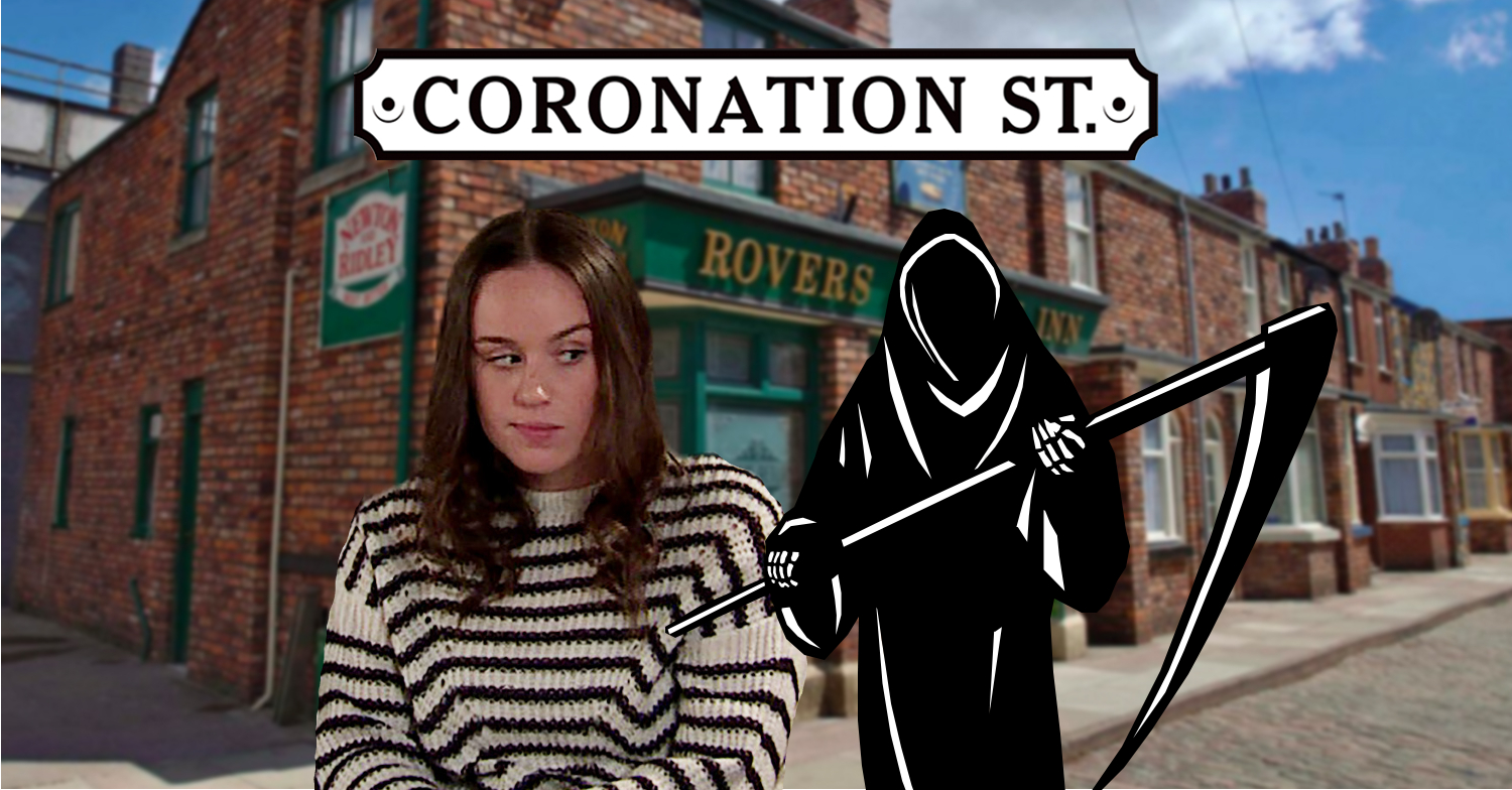 Coronation Street's Faye is with a grim reaper and the Coronation Street logo