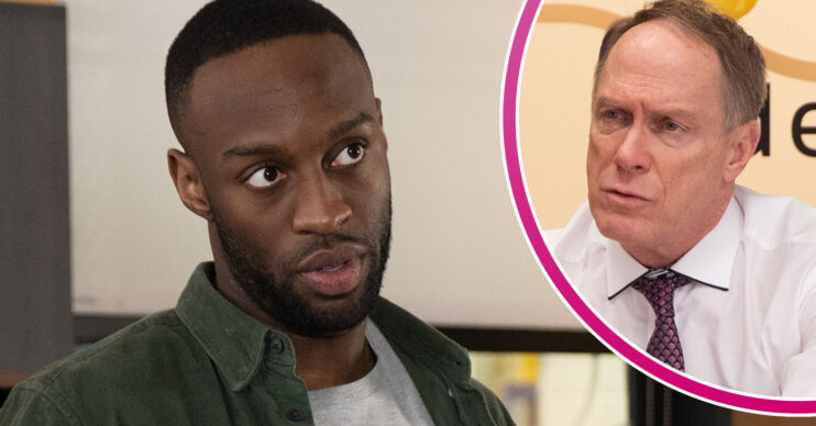 Coronation Street's Michael is looking uncomfortable and, in a bubble, is Stephen
