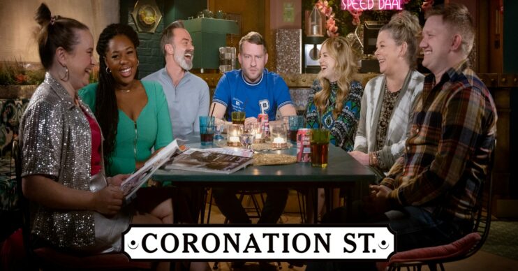 Paul Foreman in Coronation Street looks distressed as his family and friends laugh around him