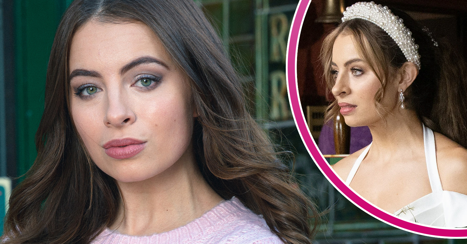Coronation Street's Charlotte Jordan and, in a bubble, Daisy on her wedding day