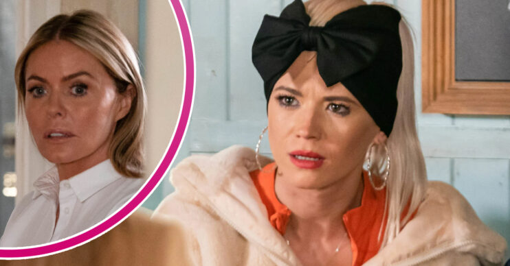 EastEnders' Lola looks shocked and, in a bubble, Emma is shocked