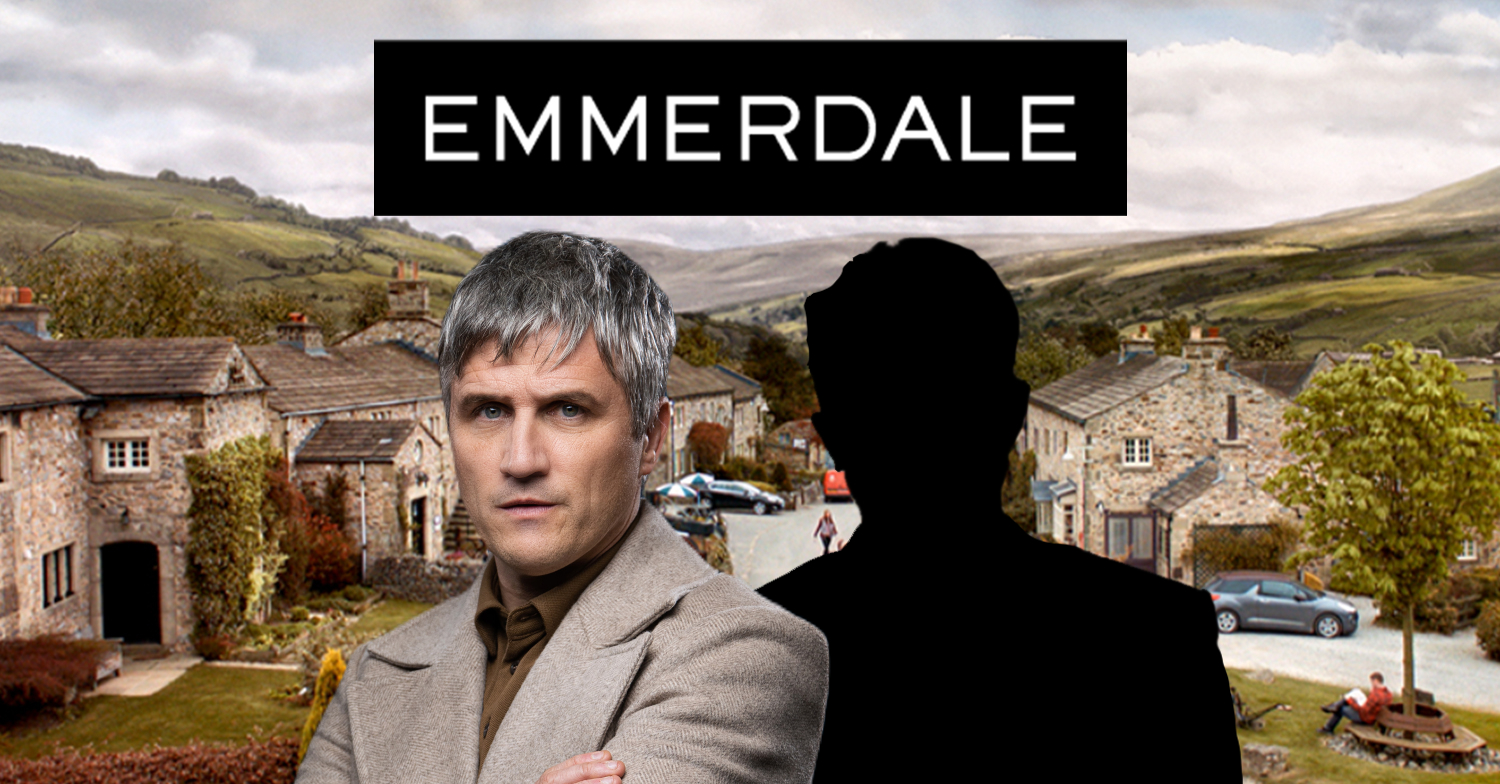 Emmerdale's Caleb is with the Emmerdale logo and a male silhouette