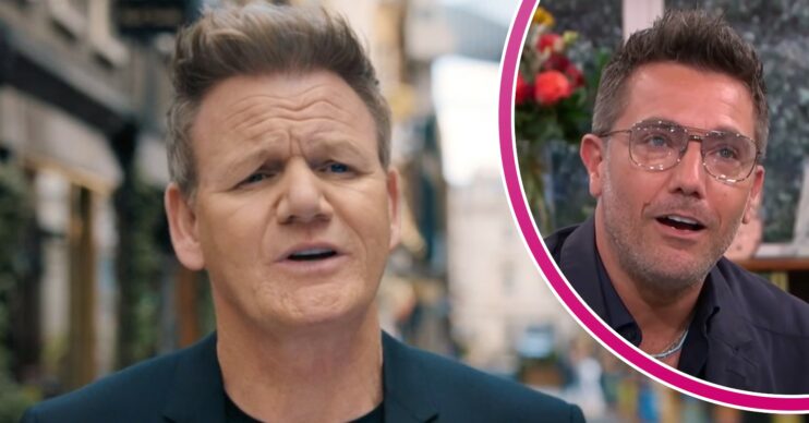 Gordon Ramsay frowns, his Road Trip co-star Gino D'Acampo looks bemused