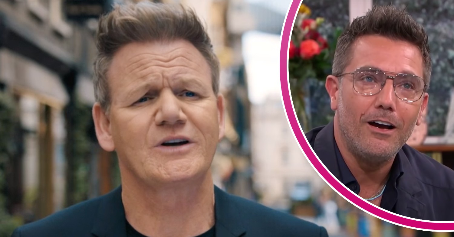 Gordon Ramsay frowns, his Road Trip co-star Gino D'Acampo looks bemused
