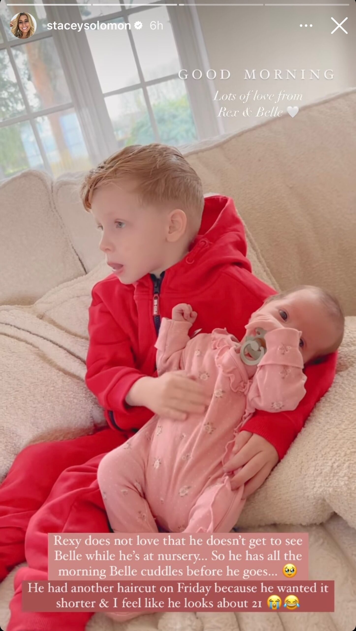 Stacey Solomon Instagram post showing her two children